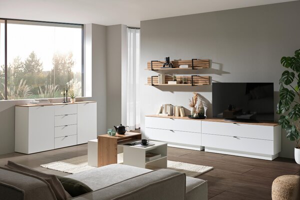 KOMODA POD TELEVIZI, bílá, dub artisan, 140/62/44 cm Hom`in - Komody bílé