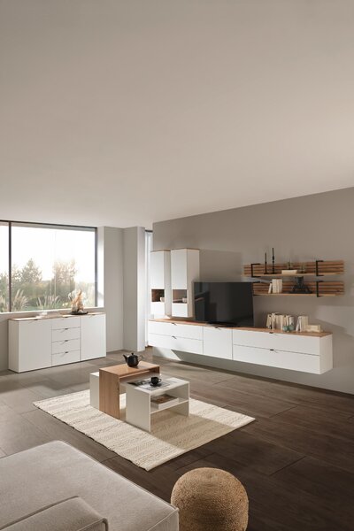 KOMODA POD TELEVIZI, bílá, dub artisan, 140/62/44 cm Hom`in - Komody bílé