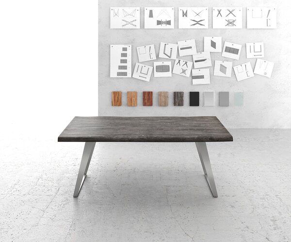 DELIFE Jídelní stůl Edge 200x100 cm XL akácie platinová nerezová ocel stříbrná šikmý Live-Edge