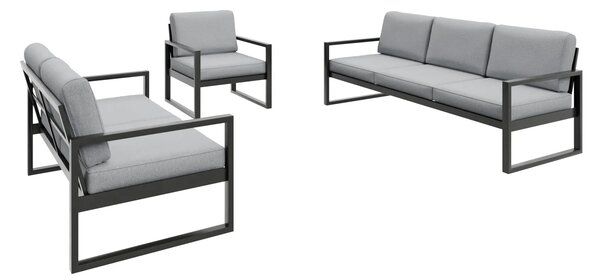 DREWMIX Zahradní sestava OUTDOOR, černá Set ve světlé šedé látce PATIO BASE 7