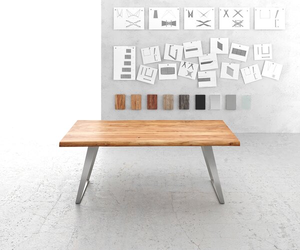 DELIFE Jídelní stůl Edge 200x100 cm XL akácie přírodní nerezová ocel stříbrná šikmý Live-Edge