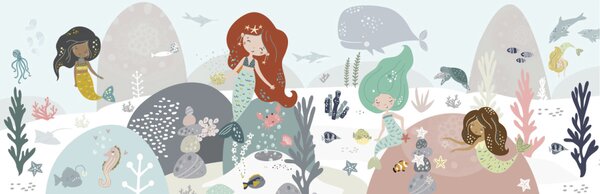 FUGU Ochrana zdi za postel - Mořské panny Varianta ochrany zdi: Delší strana postele 200x65 cm
