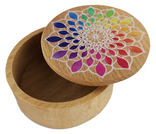 AMADEA Dřevěná krabička kulatá mandala, masivní dřevo, 8 cm, český výrobek