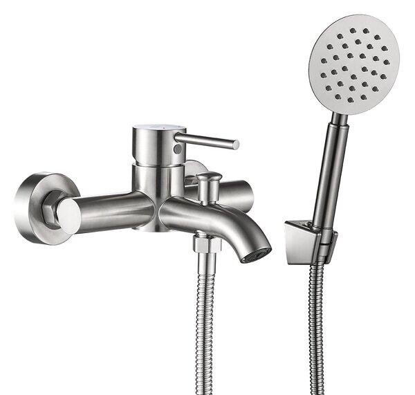 Kuchinox Noia, nástěnná vanová baterie s ruční sprchovou soupravou, broušená ocel, LAV-BNK_211D