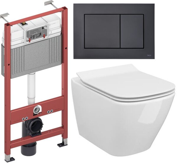 Sada WC mísa se sedátkem s pomalým sklápěním Cersanit City S701-405, podomítkový WC modul Tece Base 9400407, 9240407