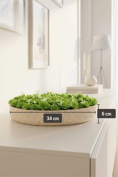 Dekorační miska ORYVEN, sklolaminát s drážkami, průměr 34 cm, béžová
