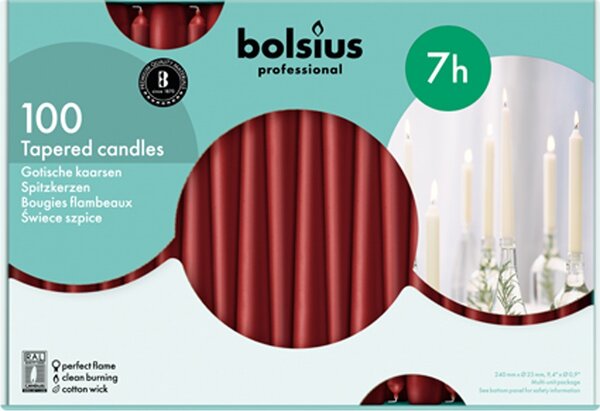 Bolsius Kónická 100ks 22x240 bordó svíčky RAL