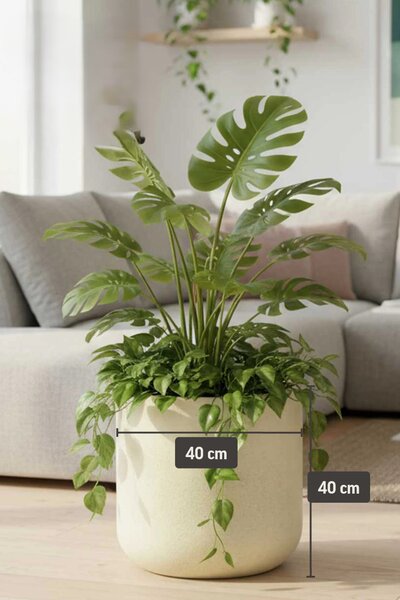 Kulatý květináč CHICO, sklolaminát, průměr 40 x výška 40 cm, krémový