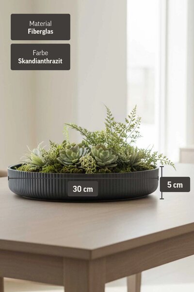 Dekorační miska ORYVEN, sklolaminát s drážkami, průměr 30 cm, antracit