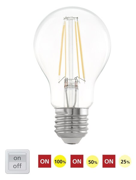 Eglo 110179 BULB - Vypínačem stmívatelná LED žárovka E27, 7W, 2700K, crystal retro, 806lm (LED žárovka krokově stmívatelná 100%, 50%, 25%)