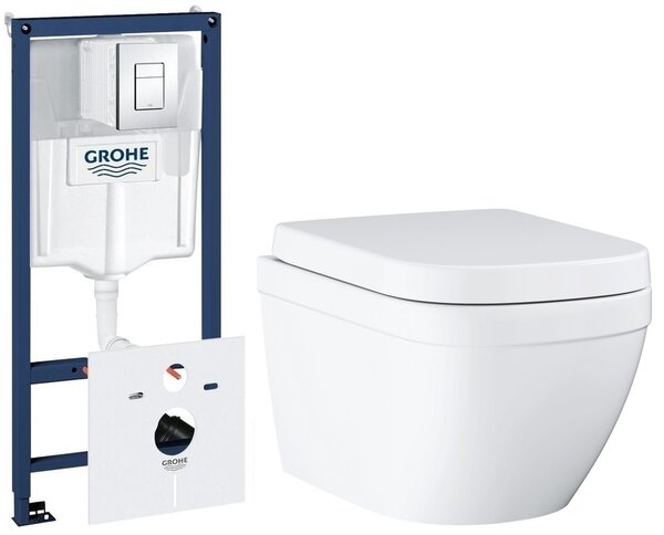 Sada WC mísa se sedátkem s pomalým sklápěním Grohe Euro Ceramic 39693000, podomítkový WC modul Grohe Rapid SL 38827000