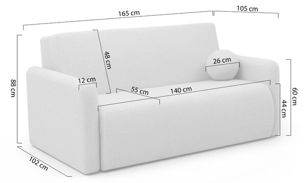 Rozkládací třímístná pohovka Nido 140 cm s úložným prostorem - světlý béžový boucle Quelle 03