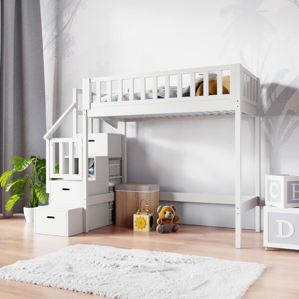 Vyvýšená postel se schody 160x80 cm - různé barvy Barva: bez laku, Strana schodů: pravá