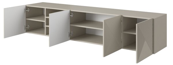 Závěsná TV skříňka Asha 200 cm s drážkovaným čelem a výklenkem - kašmír