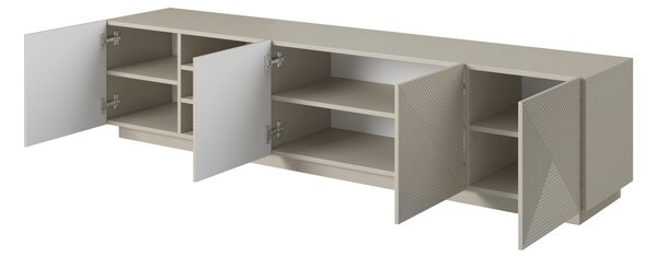 TV stolek Asha 200 cm s rýhovanými dvířky a výklenkem - kašmír