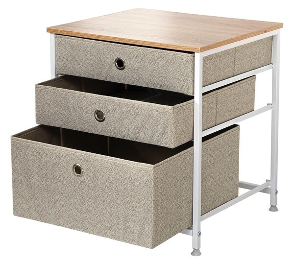 CALICOSY – komoda se 3 zásuvkami z světlého netkaného textilu – šířka 48 cm