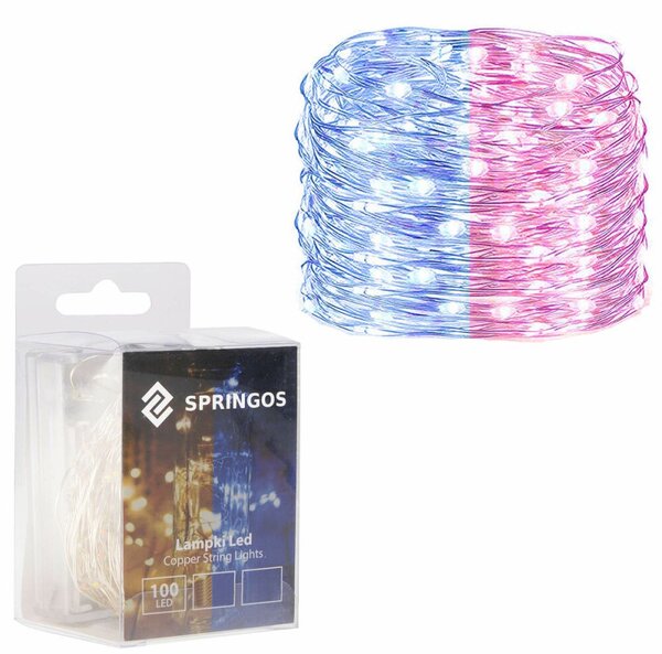LED řetěz Nano Duo - 10m, 100LED, 3xAA, modrá/růžová
