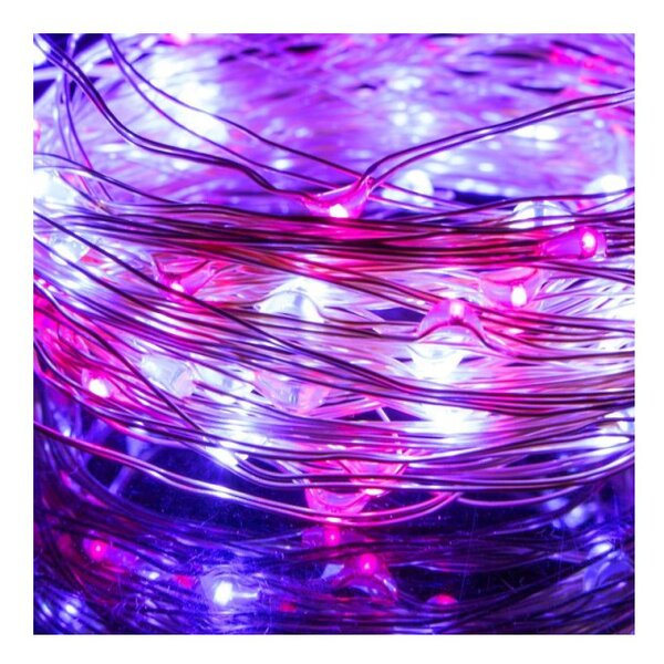 LED řetěz Nano Duo - 10m, 100LED, 3xAA, modrá/růžová