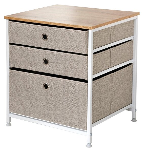 CALICOSY – komoda se 3 zásuvkami z světlého netkaného textilu – šířka 48 cm