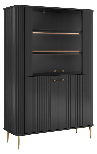 Vitrína Vesper 103 cm čtyřdveřová - černá / zlaté nohy