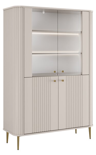 Vitrína Vesper 103 cm čtyřdveřová - kašmír / zlaté nohy