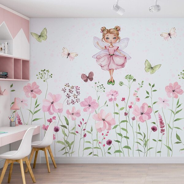Fototapety Víla mezi květinami a motýly, Fototapety dětské, Fototapety pro dívku, w01460 : uwalls.cz