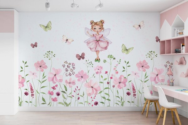 Fototapety Víla mezi květinami a motýly, Fototapety dětské, Fototapety pro dívku, w01460 : uwalls.cz
