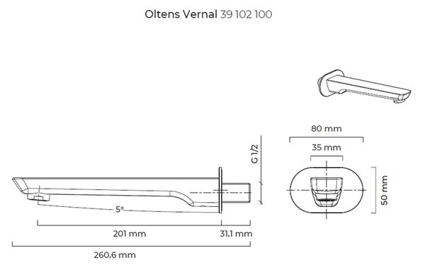 Oltens Vernal výtok baterie Vanová chrom 39102100