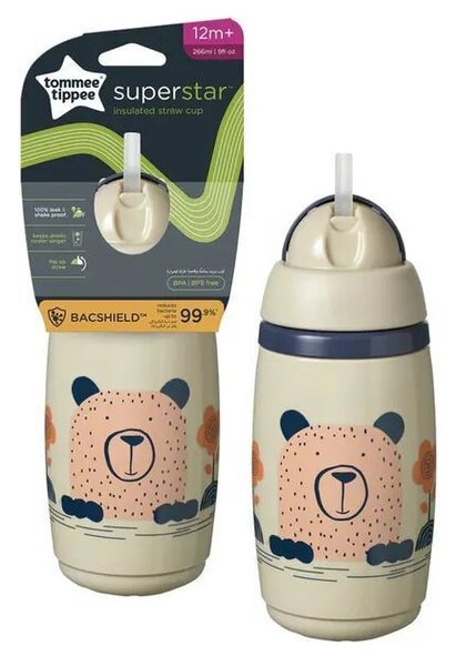 Tommee Tippee Láhev s brčkem 260ml Tommee Tippee, šedá