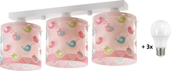 Dalber 60293 BIRDS - Dětské stropní svítidlo s ptáčky + Dárek LED žárovky (Dětský růžový lustr s motivem )