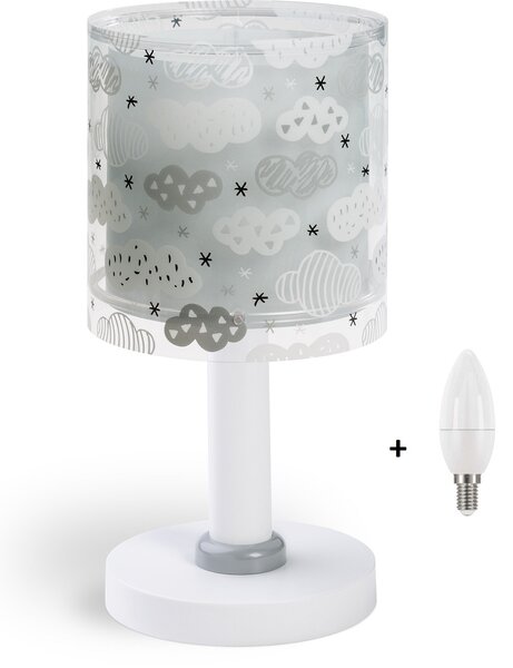 Dalber 41411E CLOUDS grey - Dětská stolní lampička s mráčky v šedé barvě + Dárek LED žárovka (Stolní lampička pro děti s motivem mraků)