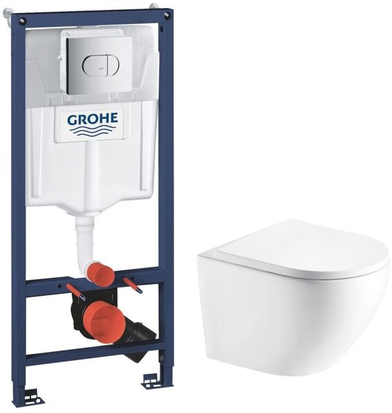 Sada podomítkový WC modul se splachovacím tlačítkem Grohe Solido 38981000, WC mísa se sedátkem s pomalým sklápěním Hagser Beno HGR20000042