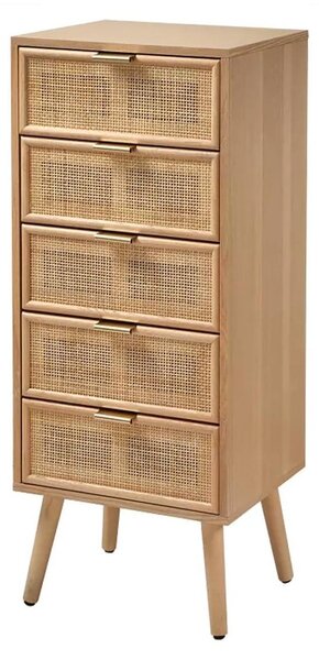 CALICOSY – komoda s 5 zásuvkami a čely z přírodního ratanu – výška 100,5 cm – MIYA