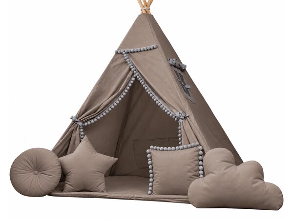 Dětský stan TEEPEE (TÝPÍ) SUPERIOR s doplňky - TAUPE/ŠEDÝ