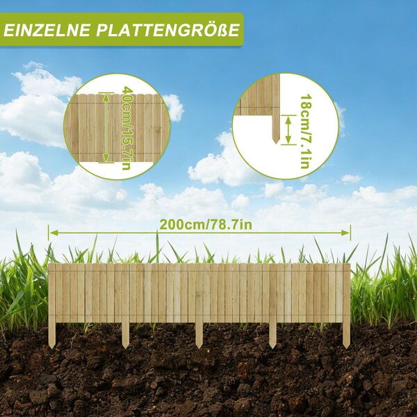 XMTECH Dřevěné ohraničení záhonů, flexibilní rolovací plot 40 × 200 cm, neošetřené, rolovací ohraničení jako okraj trávníku, zahradní plot a dekorativní plot