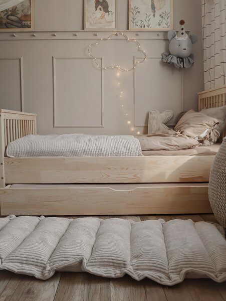 Dětská postel Boho příčky s šuplíkem / přistýlkou Barva: přírodní, Velikost: 200/100, Úchyt šuplíku: frézovaný