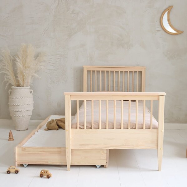 Dětská postel Boho příčky s šuplíkem / přistýlkou Barva: přírodní, Velikost: 200/100, Úchyt šuplíku: frézovaný