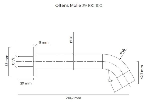 Oltens Molle výtok baterie Vanová chrom 39100100