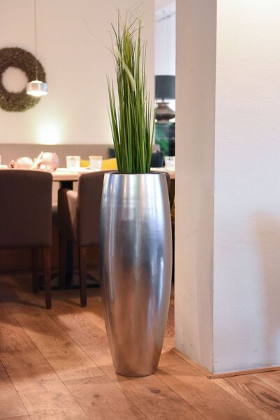 Stříbrný květináč MAGNUM, sklolaminát, výška 80 cm, stříbrná metalíza
