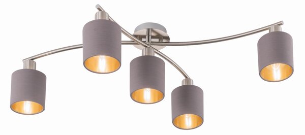 Trio Leuchten 605400541 GARDA - Stropní svítidlo s textilními stínidly (Moderní stropní lustr s látkovými stínidly v šedozlaté barvě, 5 x E14)