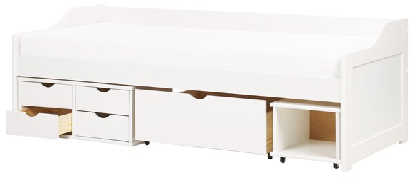 Denní postel s úložným prostorem Borovicové dřevo ROYVILLE 90 x 200 cm Bílá