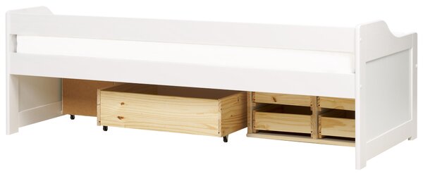 Denní postel s úložným prostorem Borovicové dřevo ROYVILLE 90 x 200 cm Bílá