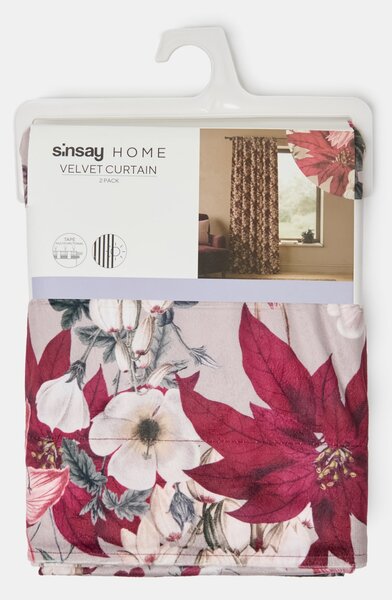 Sinsay - Částečně zatemňovací sametové závěsy na řasicí pásce s květinovým motivem 2 pack - vícebarevná