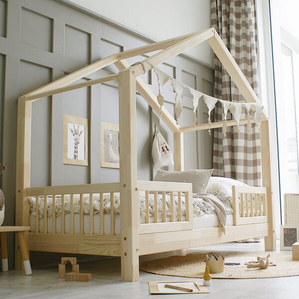 Domečková postel Housebed duo - příčky Velikost spací plochy: 120x60, Barva: přírodní dřevo, Výška nožiček: nohy 1 cm