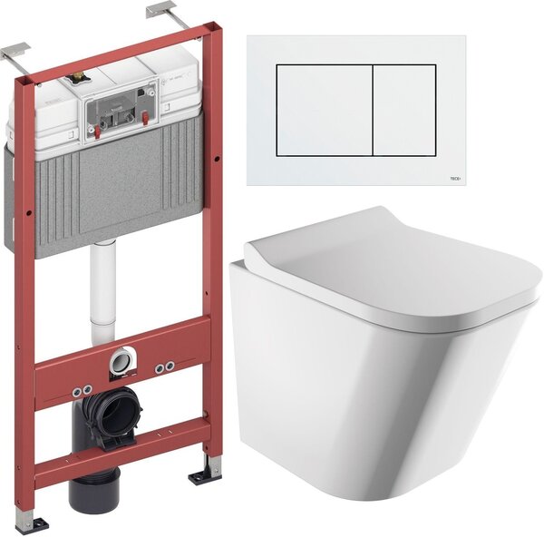Sada podomítkový WC modul Tece Base 9400407, WC mísa se sedátkem s pomalým sklápěním Omnires Fontana FONTANAMWBP, 9.240.400