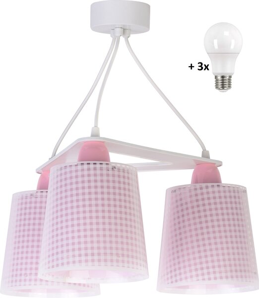 Dalber 80224S VICHY - Dětské závěsné svítidlo pro holčičky + Dárek 3x LED žárovka (Dětský závěsný trojramenný růžový lustr )