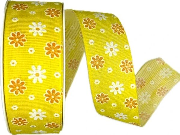 Stuha látková jarní FIORI DI PRIMAVERA GIALLO žlutá A 40mm x 20m (8,-Kč/m)