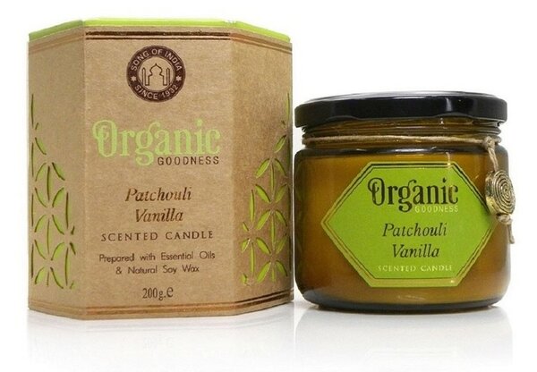 Organická svíčka 200g v jantarovém skle, Patchouli Vanilla