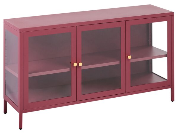 Prosklená komoda NEWPORT Kov 115 cm Tmavě červená