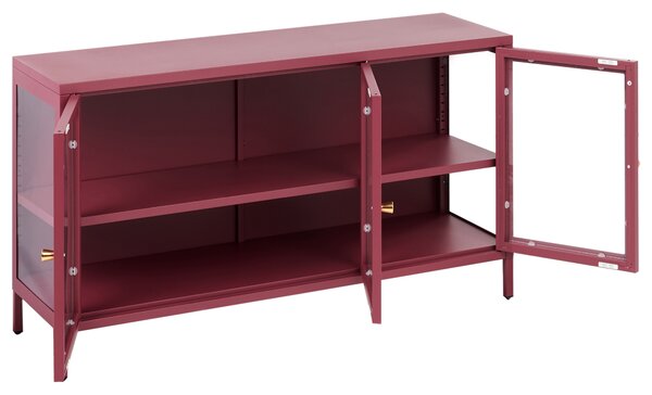 Prosklená komoda NEWPORT Kov 115 cm Tmavě červená